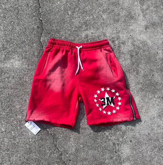 RED CHERRY 3M ACID WASH SHORTS